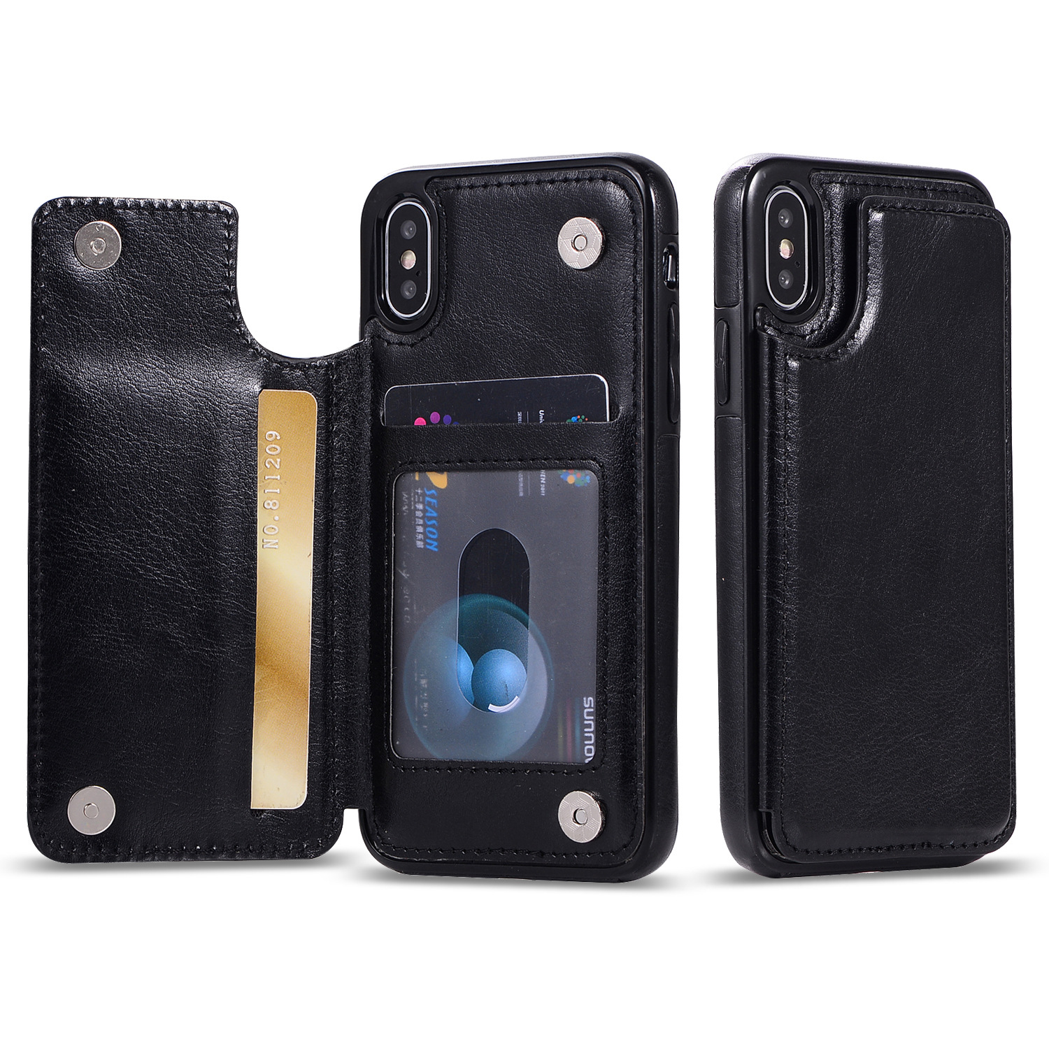 iPhone XS Max Flip BOOK Leather Style Credit Card Case (Black)